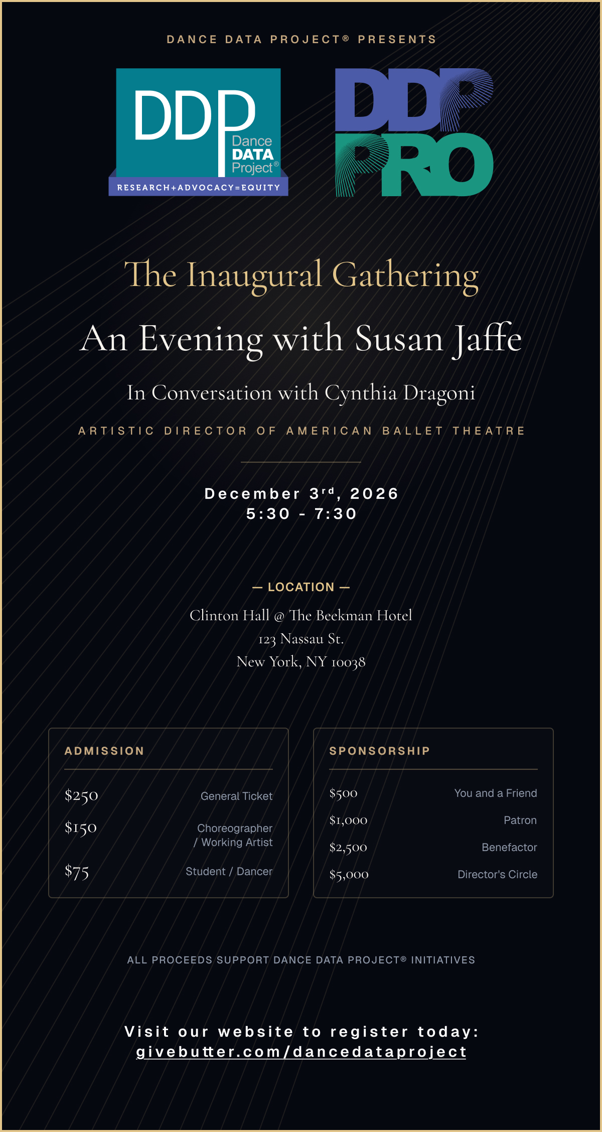 The Inaugural Gathering: An Evening with Susan Jaffe In Conversation with Cynthia Dragoni. December 3rd, 2026 5:30 - 7:30